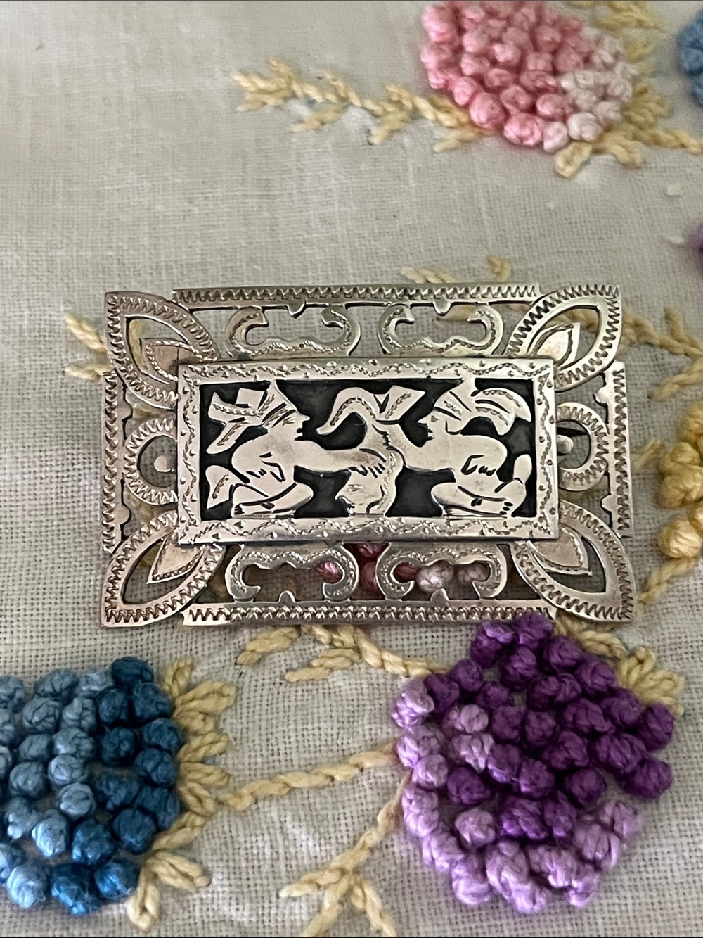 Vintage Guatemala .900 Silver Brooch – Mayan-Inspired Tribal Figural Pin